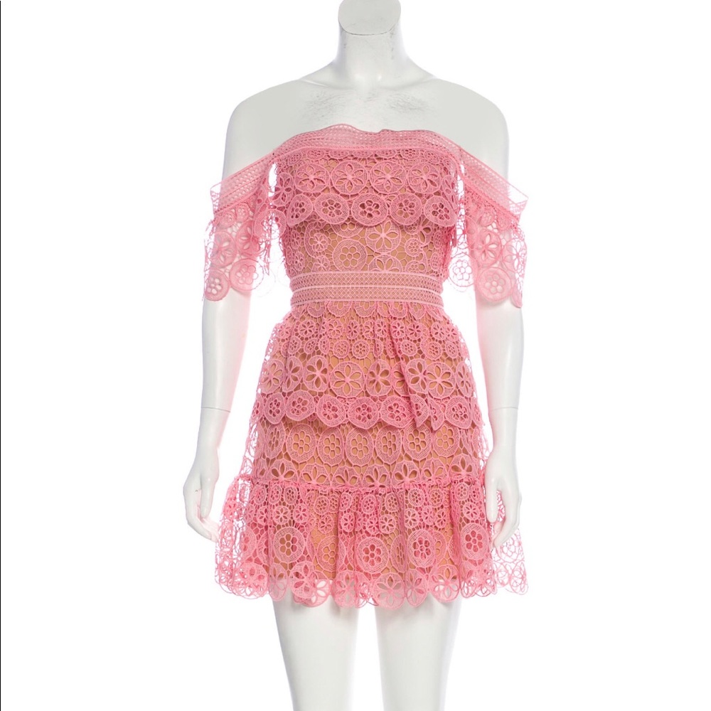 Self-Portrait lace pattern mini dress.